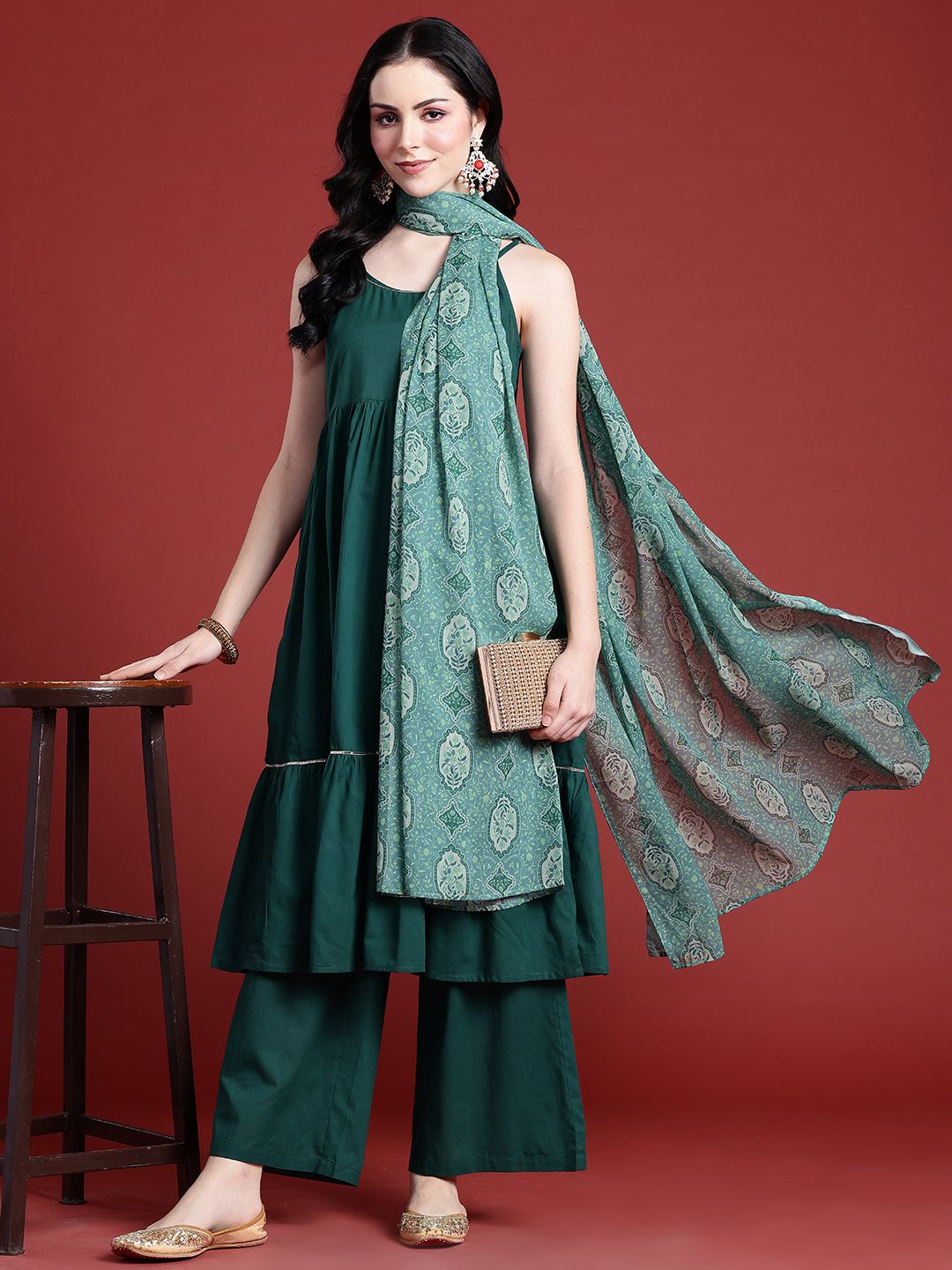 Anouk Gotta Patti Empire Cotton Kurta with Palazzos & With Dupatta