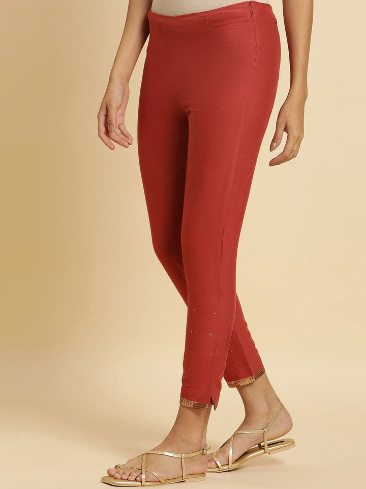 W Women Slim Fit Mid-Rise Cotton Regular Trousers