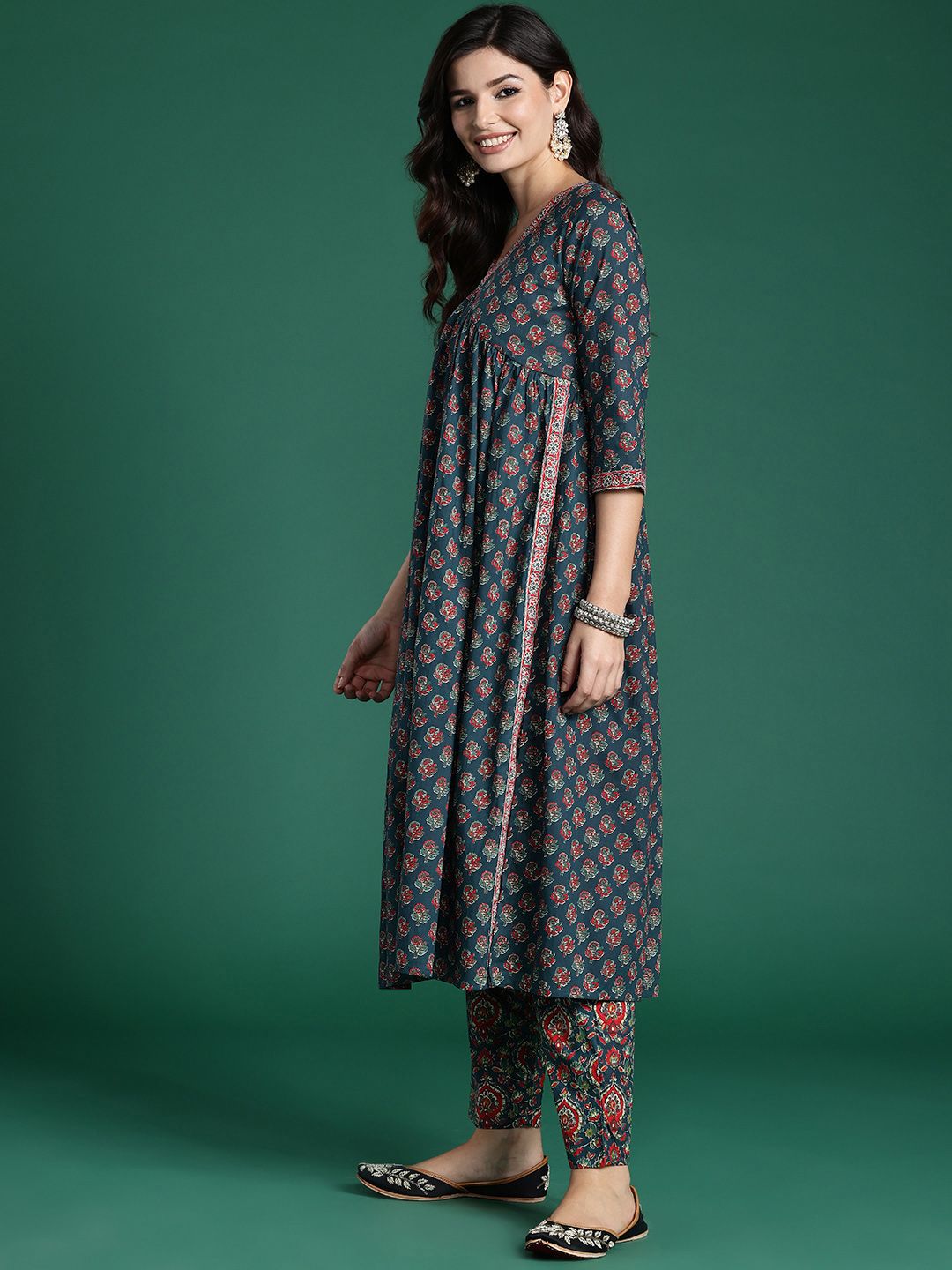 Indo Era Ethnic Motifs Printed Empire Pure Cotton Kurta with Trousers