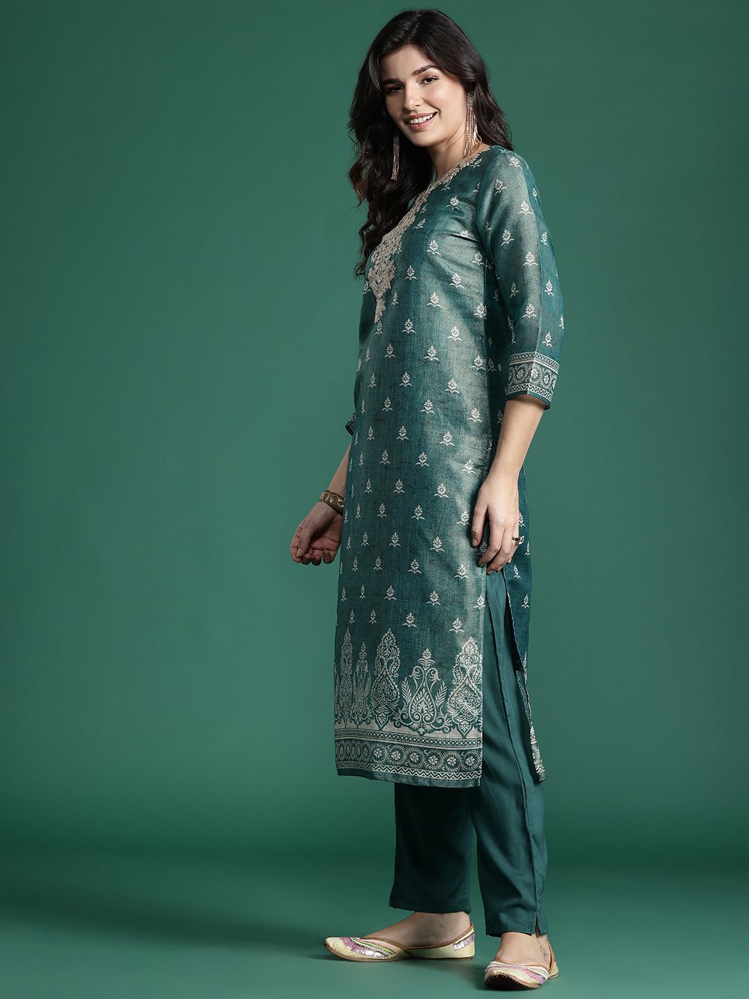 Indo Era Ethnic Motifs Embroidered Kurta with Trousers & With Dupatta