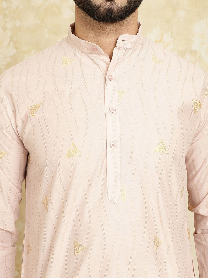 SOJANYA Geometric Printed Band Collar Straight Kurta with Churidar