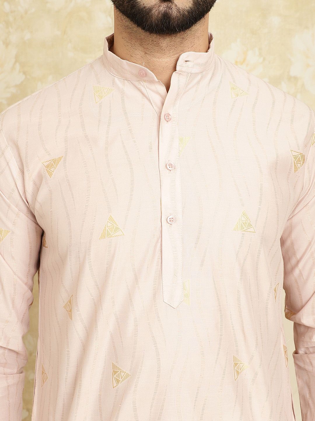 SOJANYA Geometric Printed Band Collar Straight Kurta with Churidar