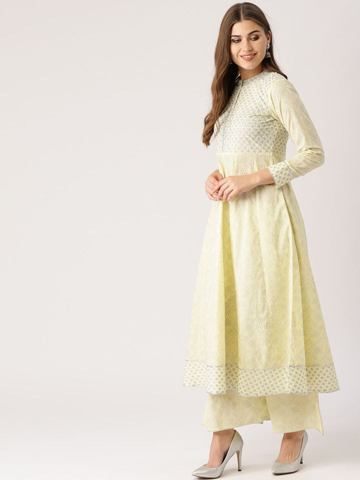Libas Women Yellow & White Printed Kurta with Palazzos & Dupatta