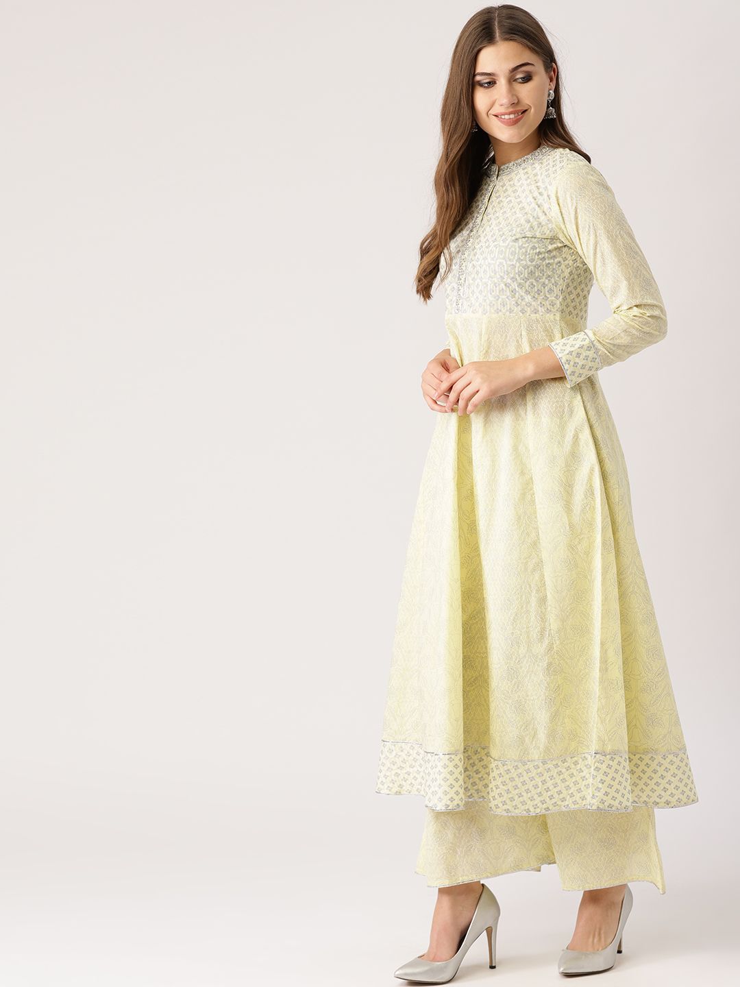Libas Women Yellow & White Printed Kurta with Palazzos & Dupatta