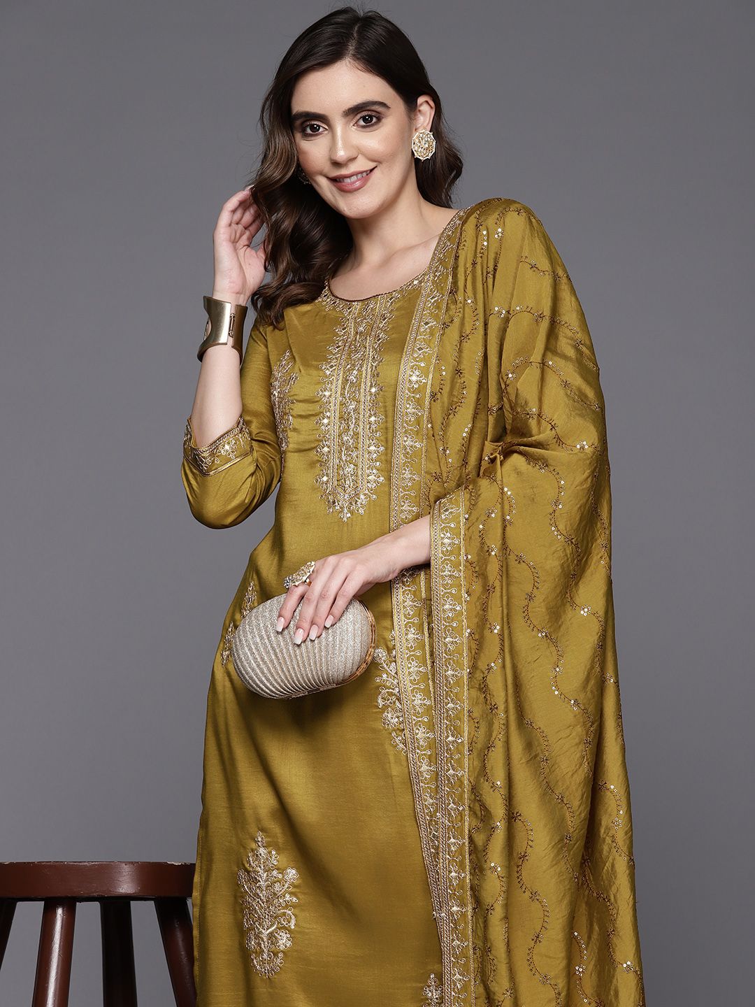 Indo Era Women Ethnic Motifs Embroidered Regular Sequinned Kurta with Trousers & Dupatta