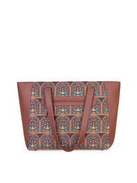 ZOUK Brown Ethnic Motifs Structured Tote Bag