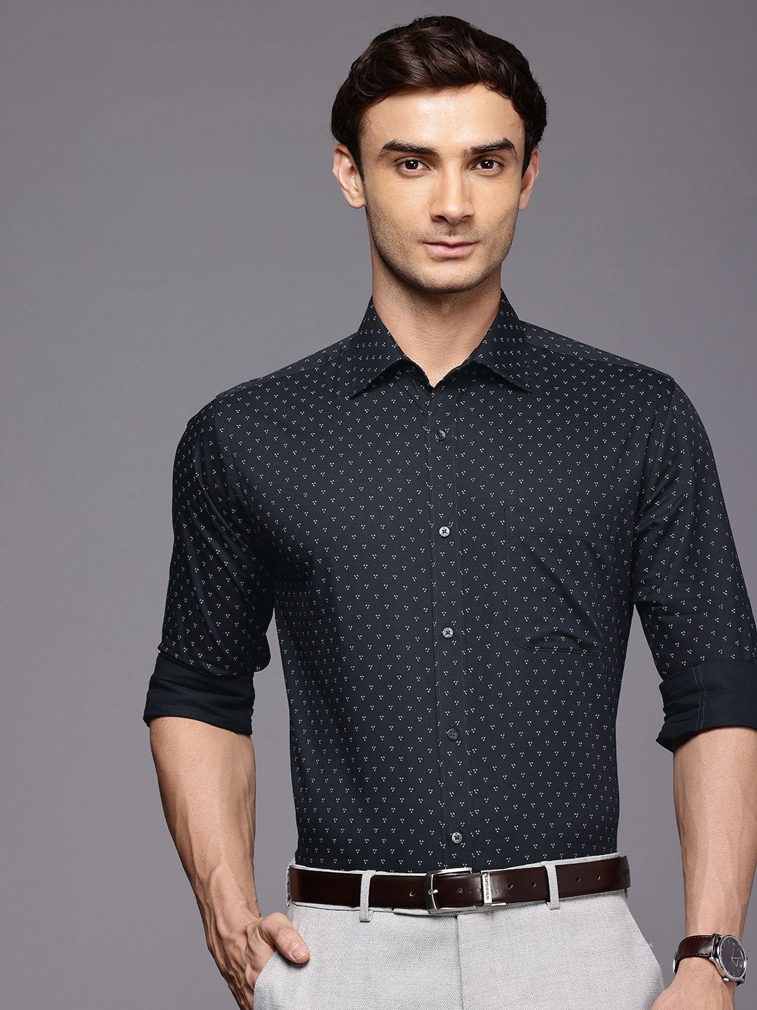 Raymond Slim Fit Geometric Printed Pure Cotton Formal Shirt