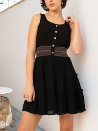 DressBerry Muted Melodies Textured Tiered Cinched Waist Dress