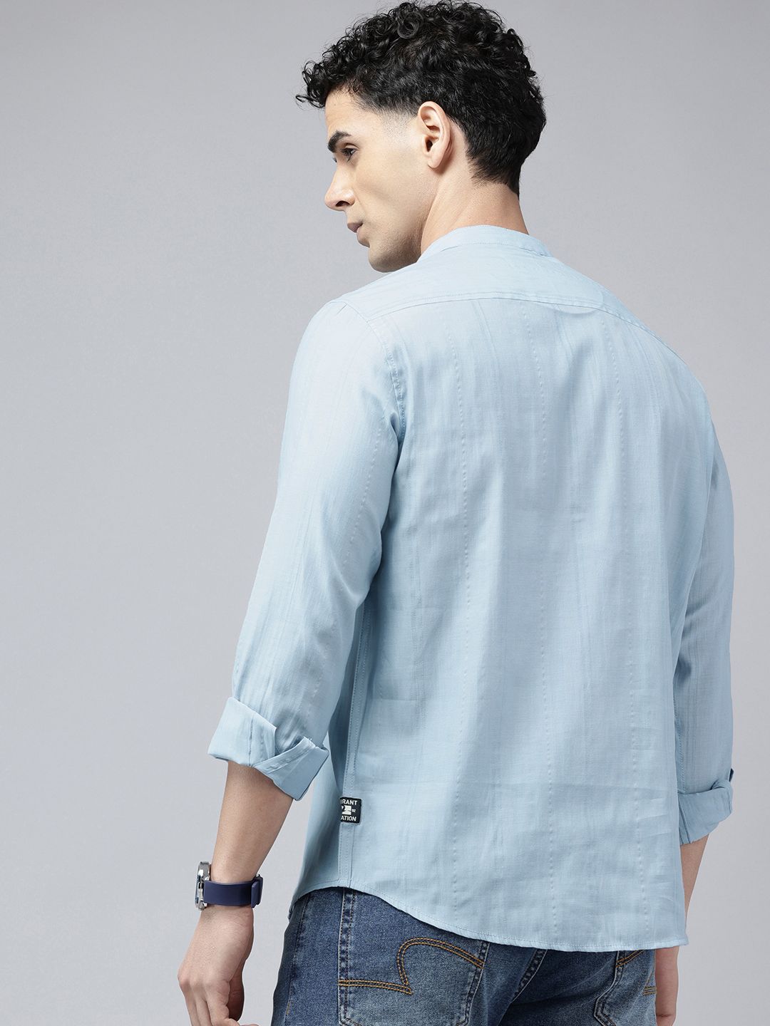 SPYKAR Slim Fit Band Collar Pure Cotton Casual Shirt