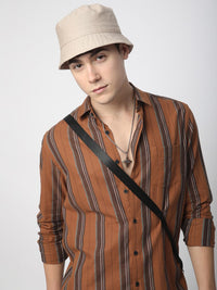 VASTRADO Men Classic Fit Spread Collar Vertical Striped Cotton Casual Shirt