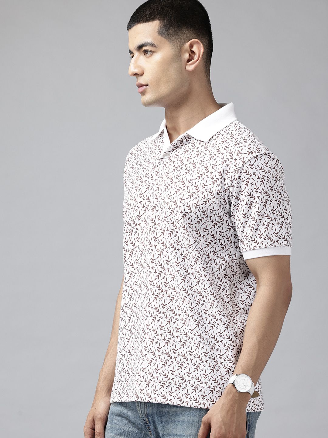 Park Avenue Men Floral Printed Polo Collar Slim Fit T-shirt