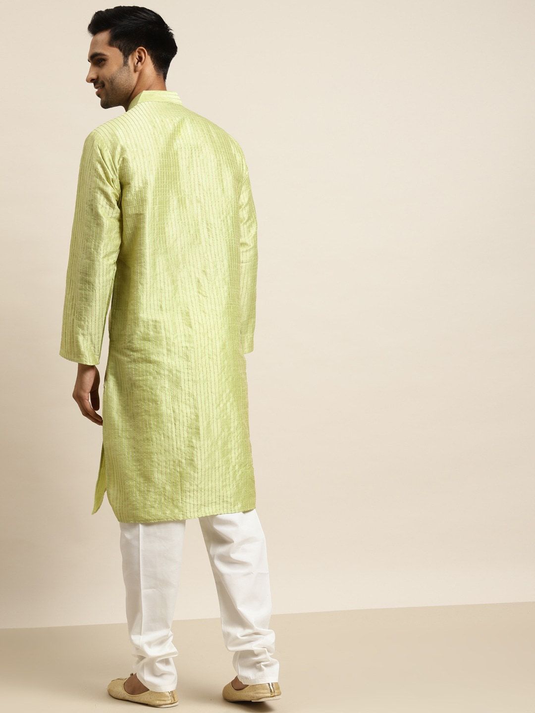 SOJANYA Striped Mandarin Collar Kurta With Churidar