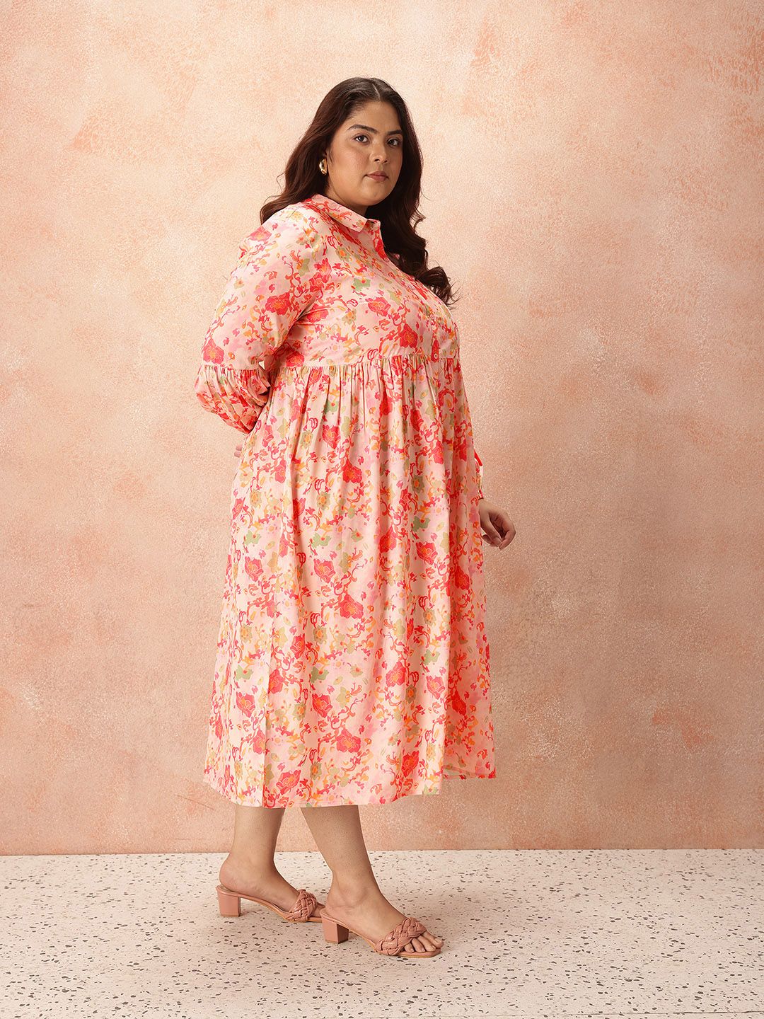 all about you Floral Print Shirt Style Midi Dress