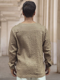 Powerlook Men Collarless Popcorn Texture Pure Cotton Casual Shirt