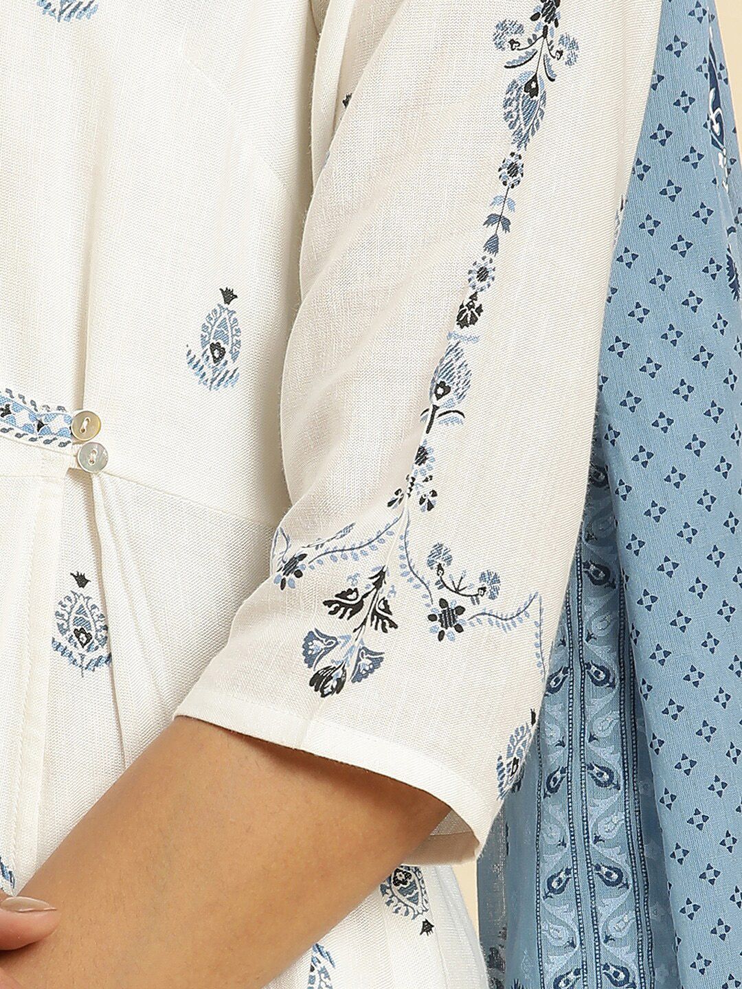 W White Floral Printed Angrakha Kurta with Trousers & With Dupatta
