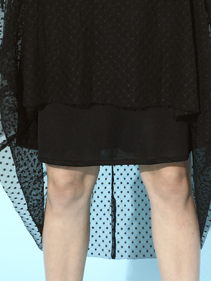 Athena Women Stylish Black Self Design Tulle Dress