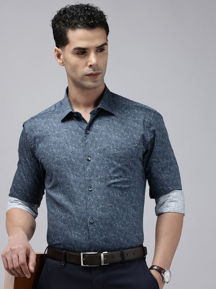 Park Avenue Slim Fit Opaque Ethnic Motifs Printed Pure Cotton Formal Shirt