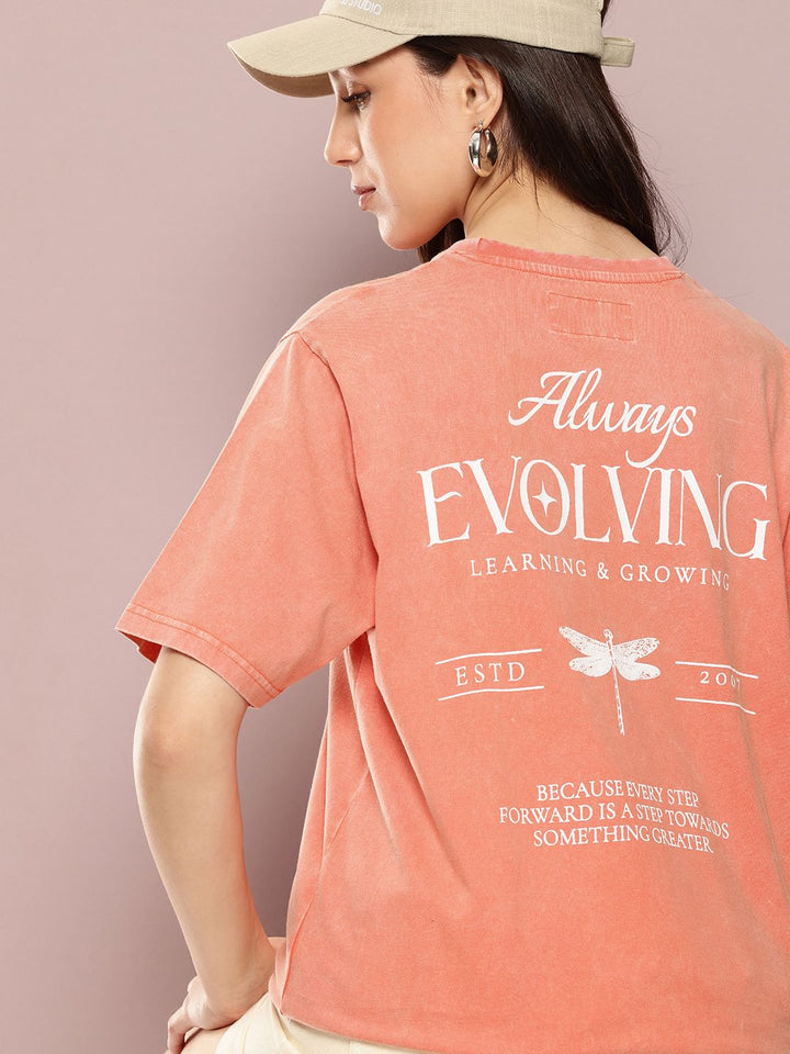 DILLINGER Women's Acid Washed Oversized Printed Tshirt