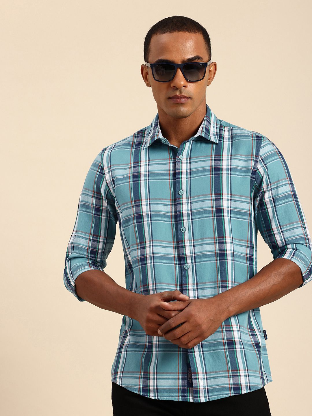 Being Human Slim Fit Opaque Pure Cotton Checked Casual Shirt