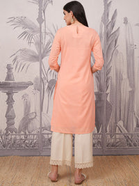 Vishudh Abstract Printed Round Neck Key Hole At Back Straight Kurta