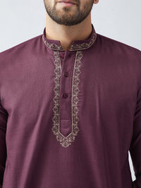 SOJANYA Men Burgundy Embroidered Short Kurta