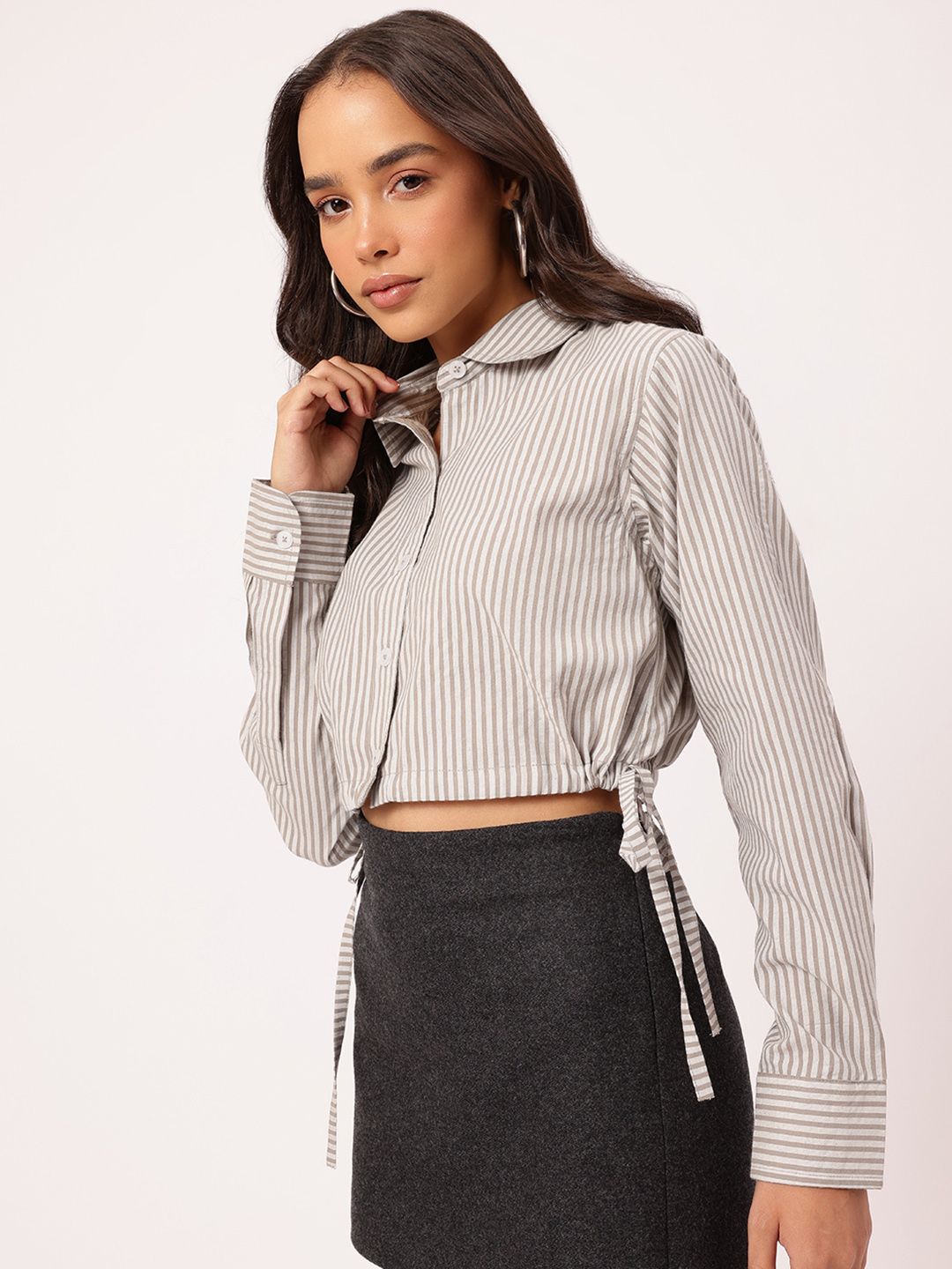 DressBerry Trendsetter Striped Tie-Up Crop Shirt