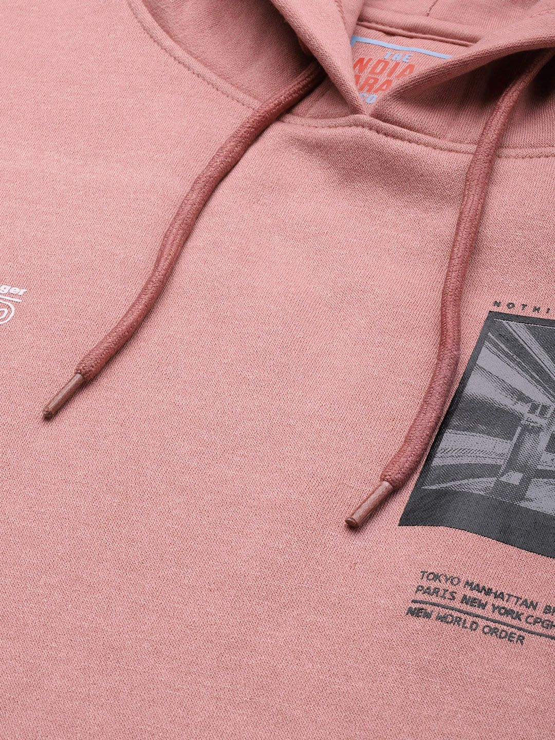 The Indian Garage Co Men Pink Printed Hooded Sweatshirt