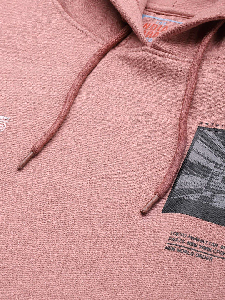 The Indian Garage Co Men Pink Printed Hooded Sweatshirt