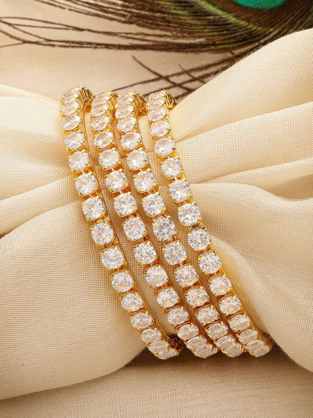 KARATCART Set Of 4 Gold-Plated AD-Studded Bangles