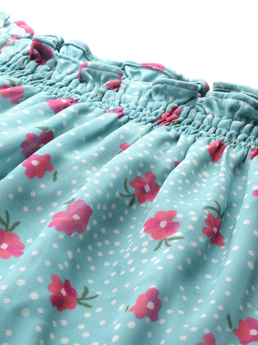 DressBerry Floral Print Off-Shoulder Puff Sleeve Bardot Top