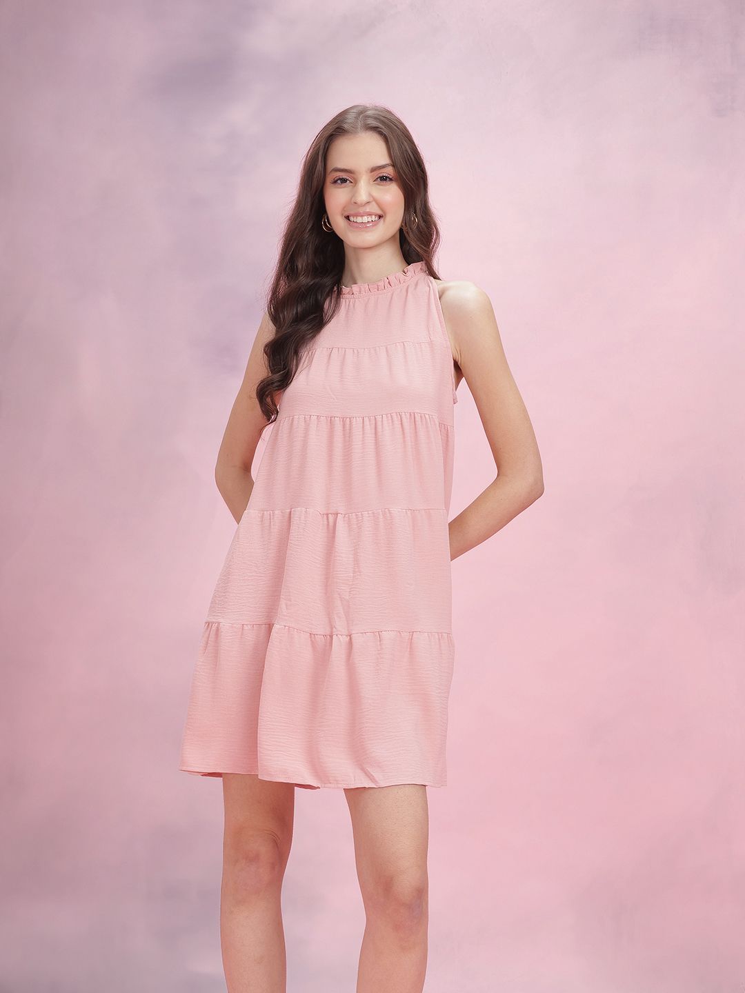 DressBerry Tie-Up Neck Ruffled Tiered Dress