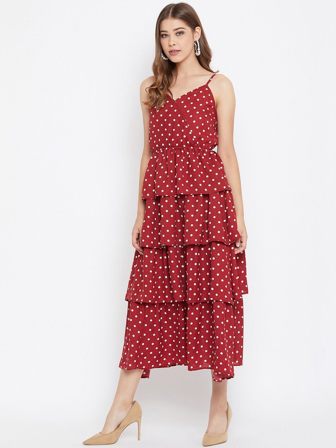 Berrylush Women Red Polka Dot Printed Fit and Flare Dress