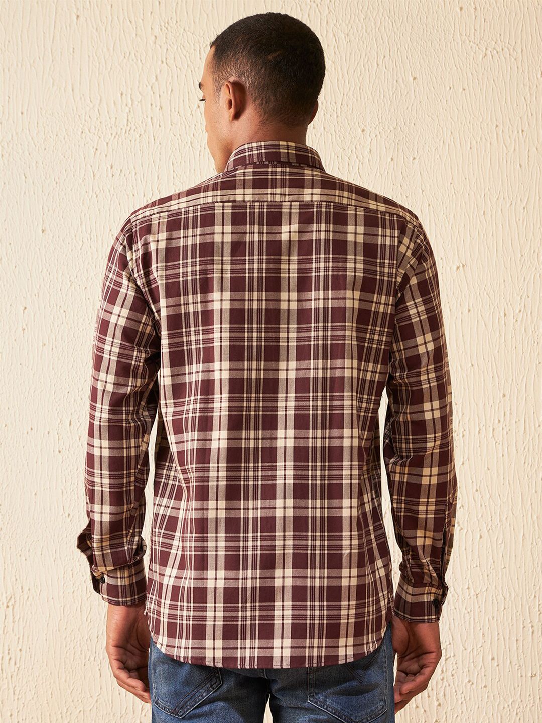 DENNISON Smart Tartan Checked Button-Down Collar Cotton Casual Shirt