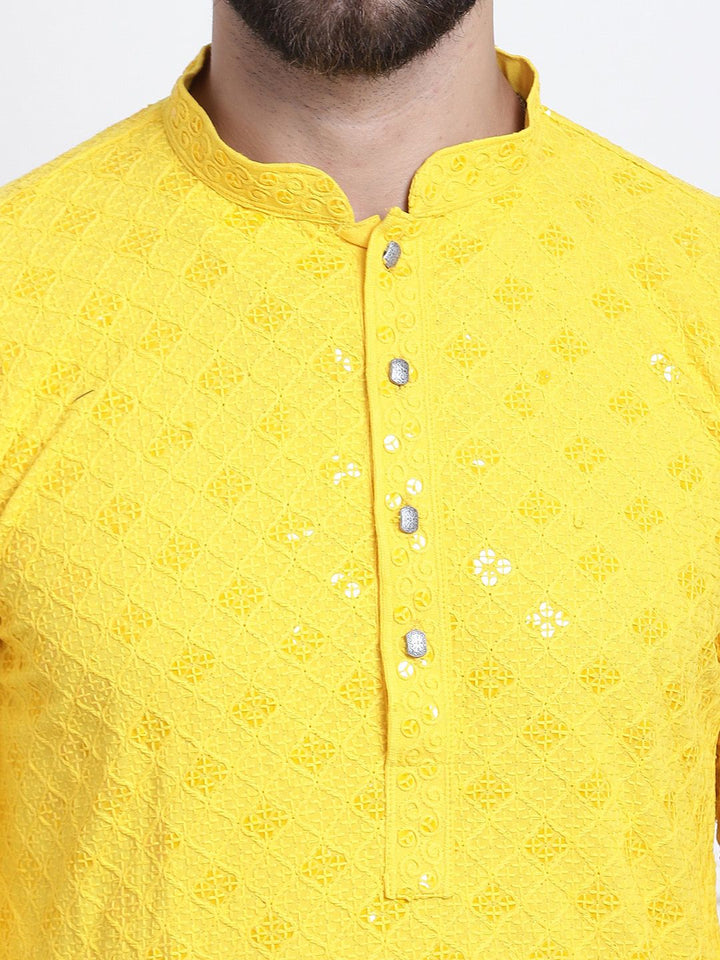 SOJANYA Ethnic Motif Embroidered Sequinned Pure Cotton Kurta with Churidar