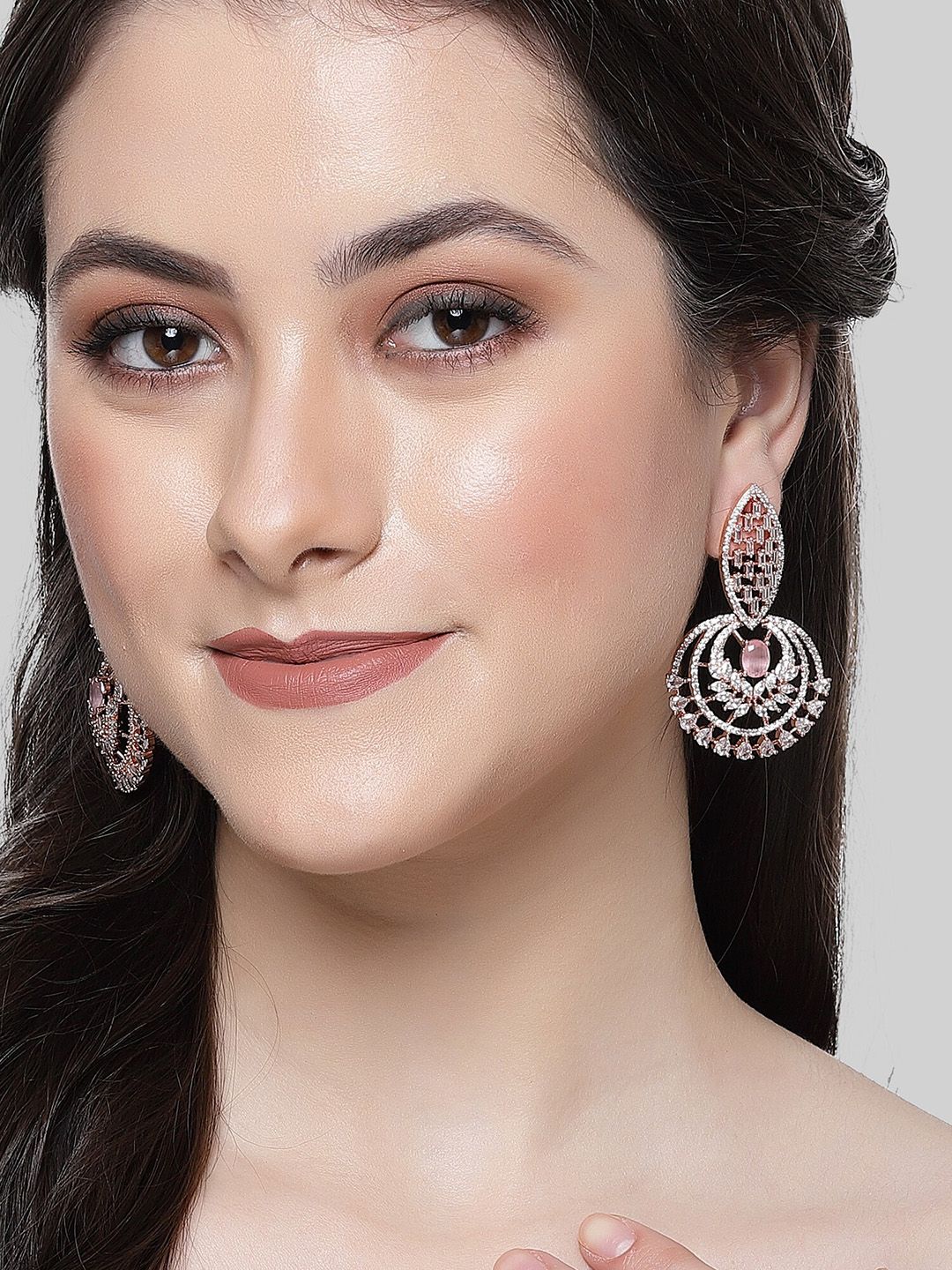 KARATCART Rose Gold Contemporary Drop Earrings