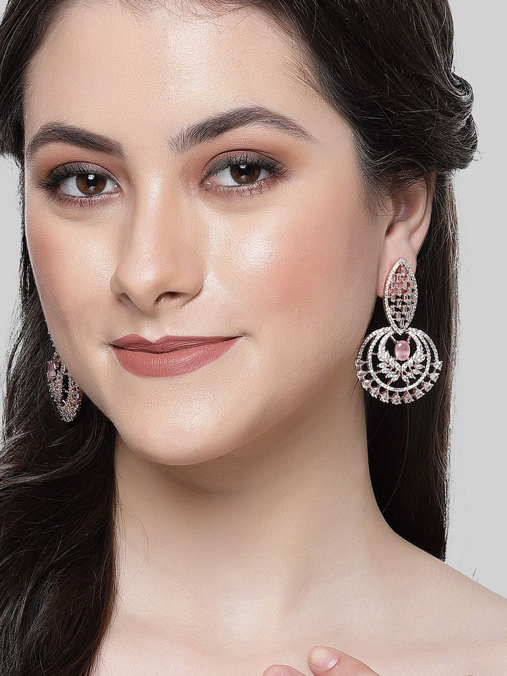 KARATCART Rose Gold Contemporary Drop Earrings