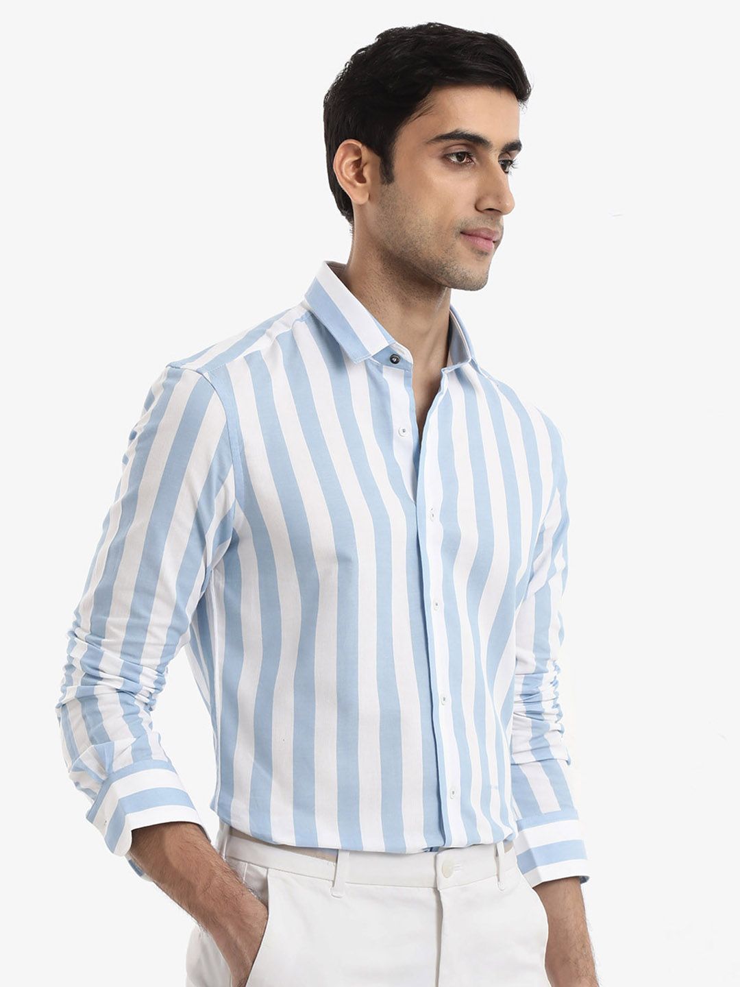RARE RABBIT Men Leeds Slim Fit Vertical Striped Cotton Shirt