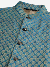 SOJANYA Kurta Design Off-Woven Lelaki Teal Biru & Putih dengan Piyama & Jaket Nehru