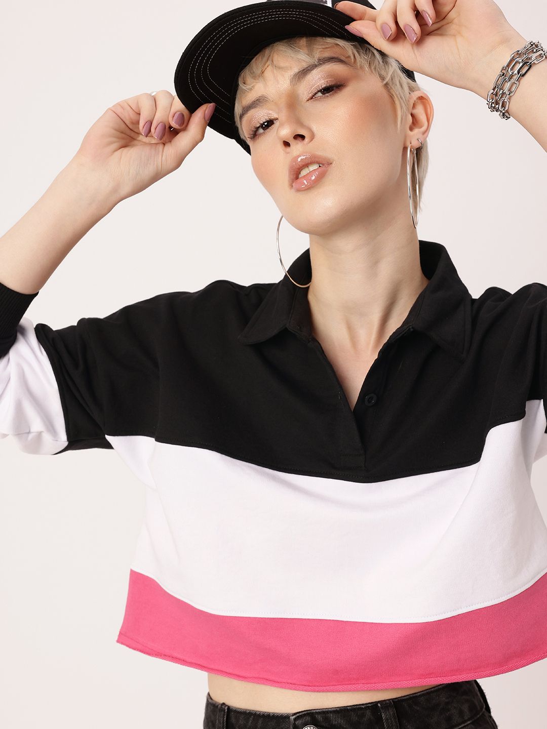 DressBerry Boss Babe Colorblocked Boxy Crop Sweatshirts