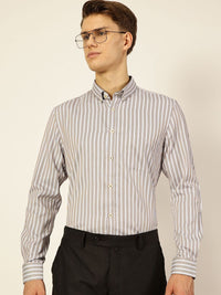 Thomas Scott Men Smart Fit Button-Down Collar Vertical Striped Cotton Formal Shirt