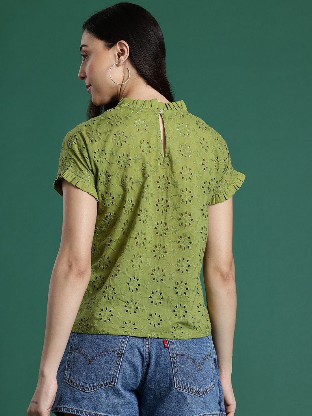 DressBerry Pure Cotton Extended Sleeves Schiffli Top