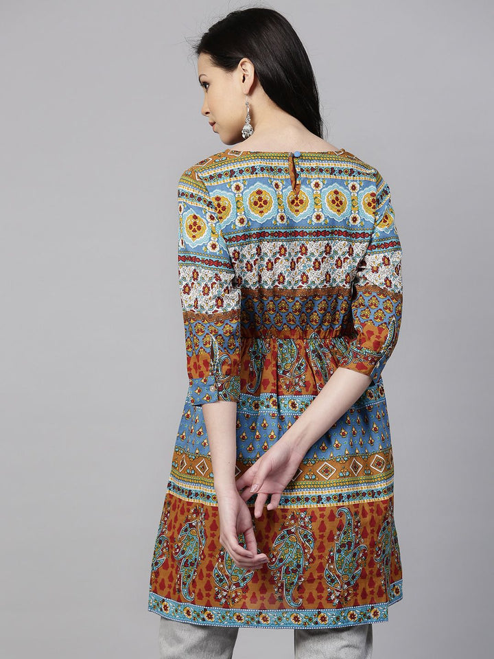 Rain & Rainbow Blue & Orange Printed A-Line Tunic