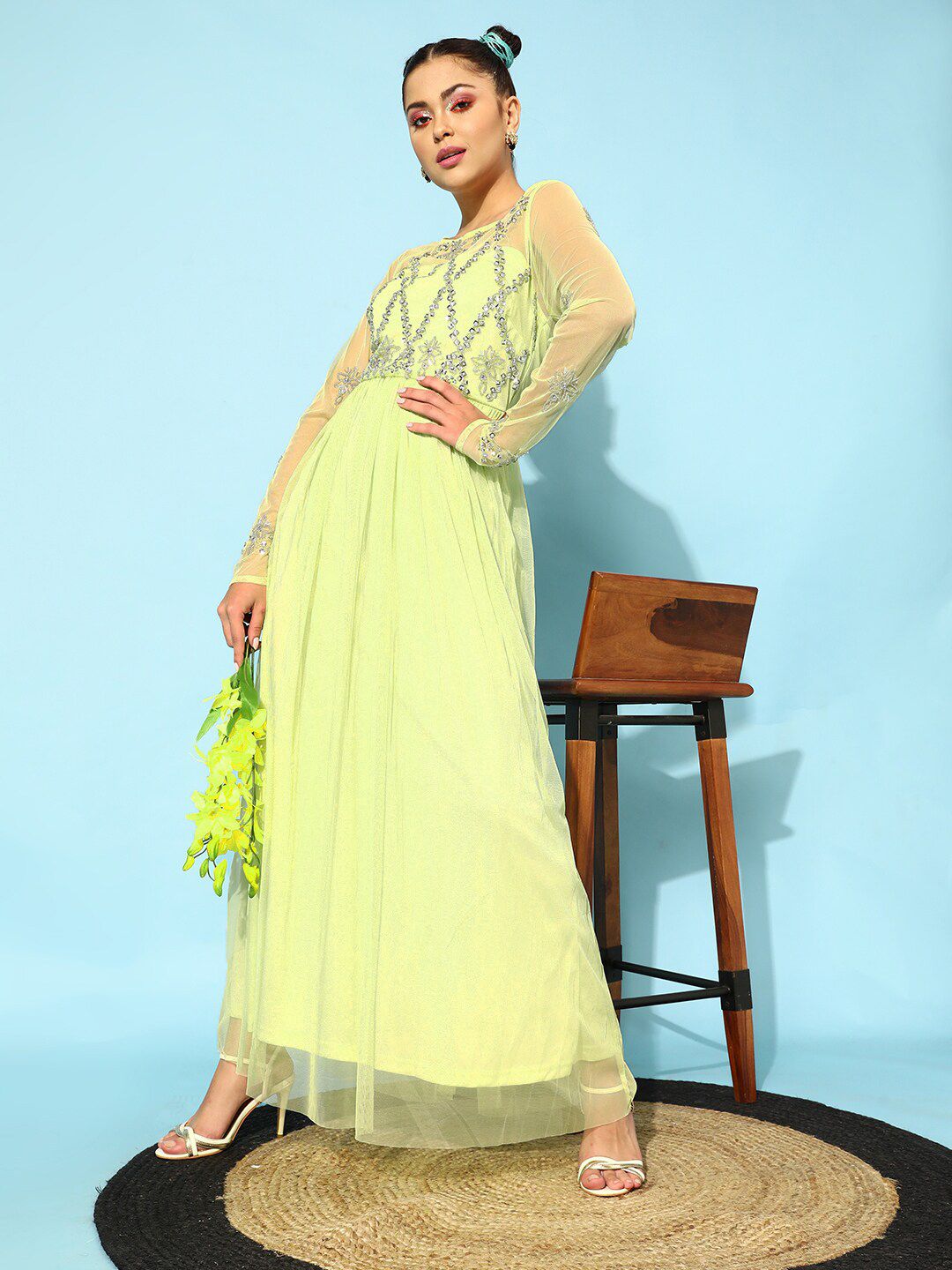 STREET 9 Women Attractive Lime Green Solid Dress
