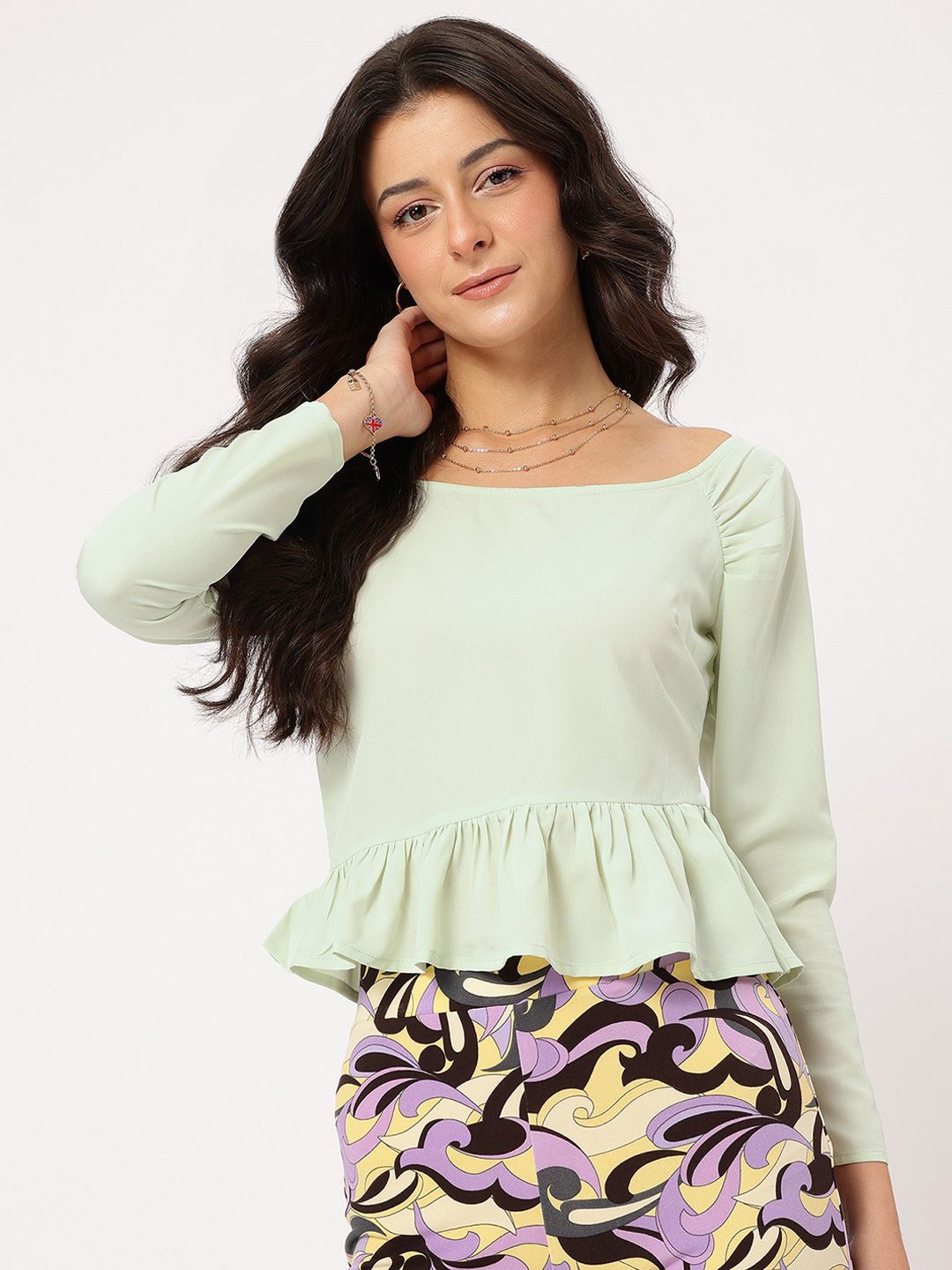 DressBerry Cool Matcha Elevated Basics Peplum Top