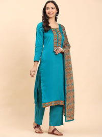 Mamicha Women Floral Embroidered Regular Pure Cotton Kurta with Palazzos & With Dupatta