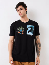 SPYKAR Men Graphic Printed Round Neck Cotton Slim Fit T-shirt