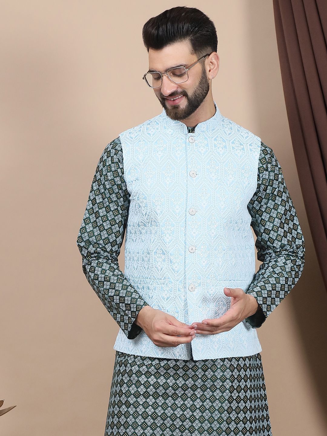 Anouk Green Ethnic Motifs Printed Straight Kurta with Churidar