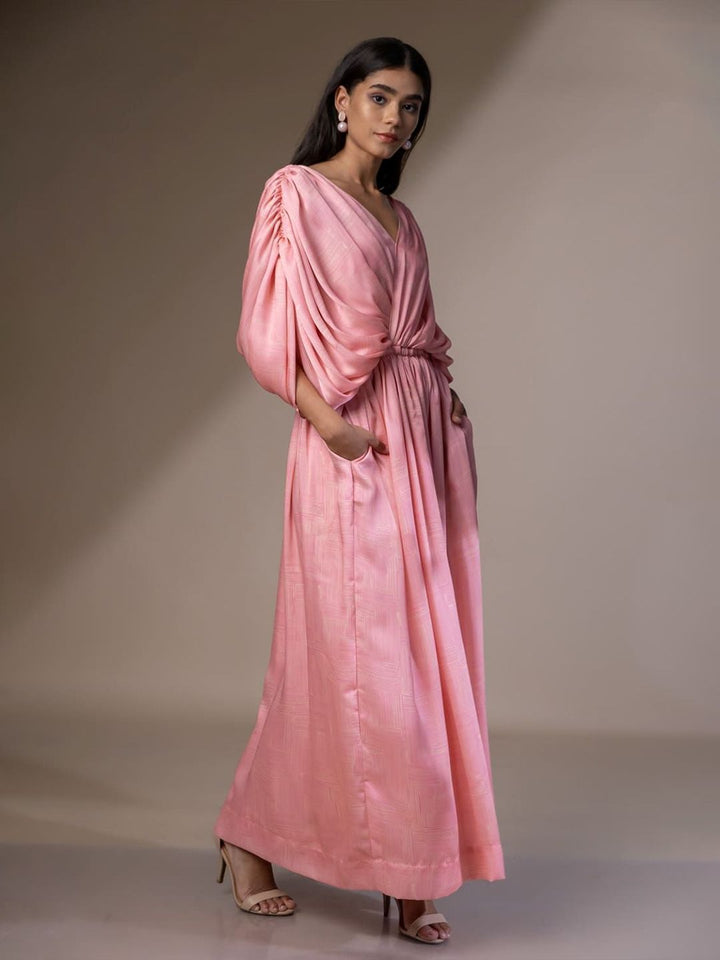 Mamicha Print Puff Sleeve Georgette Maxi Dress