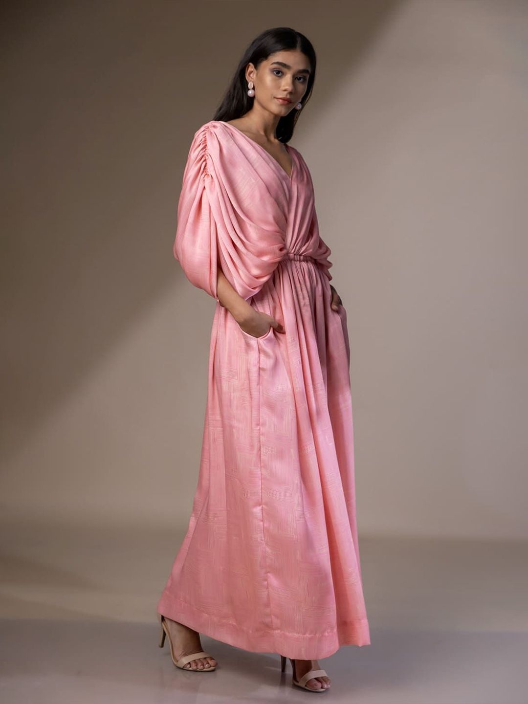 Mamicha Print Puff Sleeve Georgette Maxi Dress