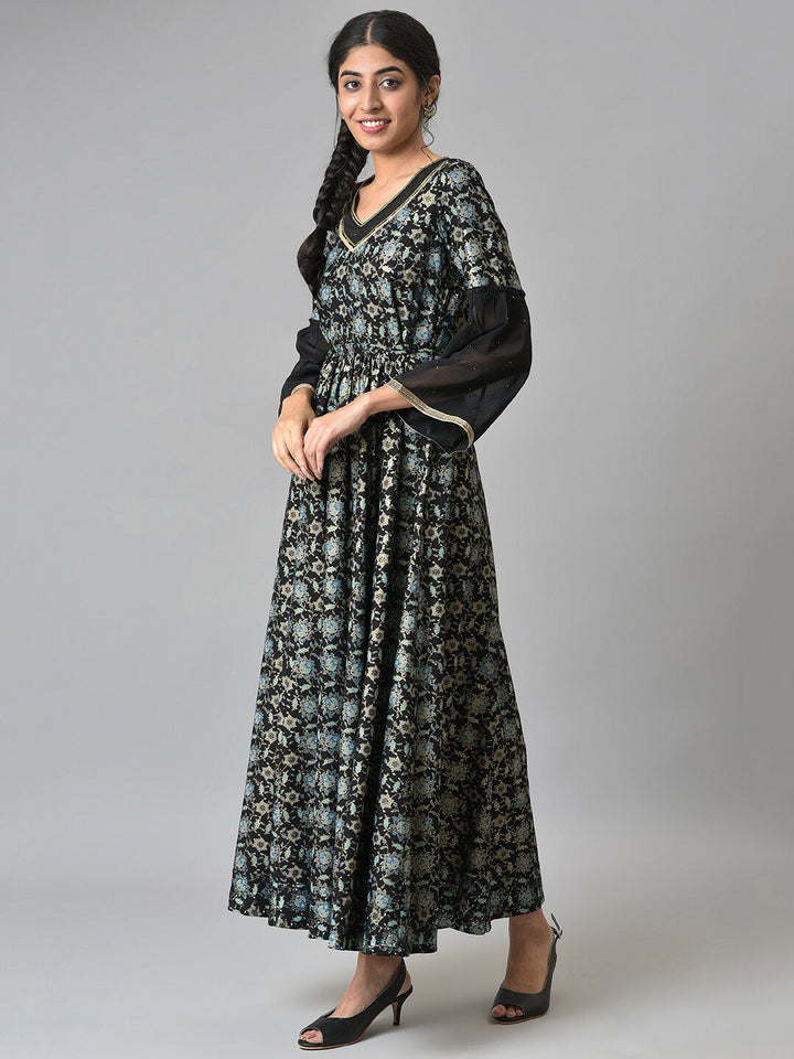AURELIA Black Floral Printed Liva Maxi Dress